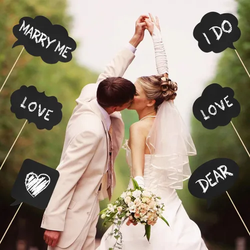 Vista 3 de LUOEM 20 letreros de pizarra de tiza para cabina de fotos, accesorios divertidos para fotos de selfies, bonitos letreros de mensaje para bodas