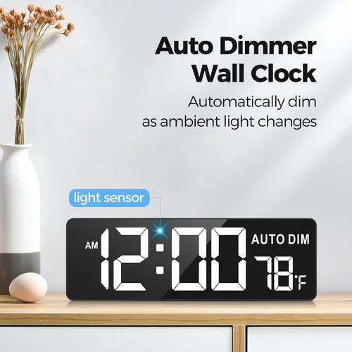 Vista 3 de REACHER Reloj de pared digital grande de 16.5 pulgadas con temporizador de cuenta regresiva, atenuador automático, temperatura, control remoto