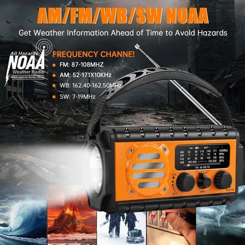 Vista 3 de Radio de emergencia con manivela de 20000 mAh, radio meteorológica SW/NOAA/AM/FM, manivela accionada por energía solar con batería Bige, portátil