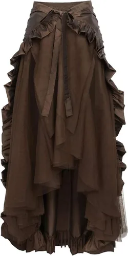 Vista 4 de Charella Falda gótica para mujer, falda con dobladillo fruncido en capas, falda gótica medieval steampunk, vestido de fiesta de disfraces