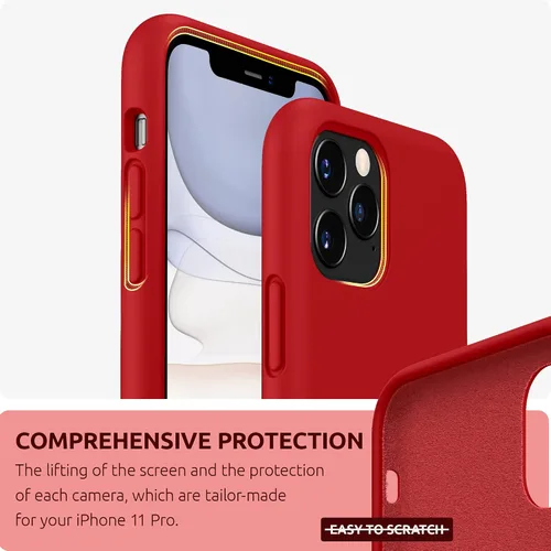 Vista 3 de SURPHY Funda compatible con iPhone 11 Pro de 5.8 pulgadas, funda gruesa de silicona líquida (con forro de microfibra) para 11 Pro 2019, color rojo