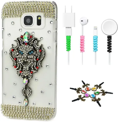 Vista 12 de Sparkle Funda compatible con Samsung Galaxy J2 Prime – Elegante funda con diseño de lazo 3D hecha a mano con protector de cable [4 unidades] – Rosa