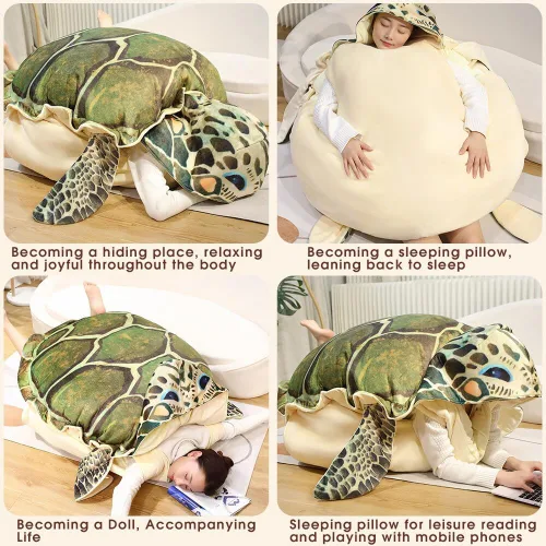 Vista 4 de Almohadas de concha de tortuga de 23.6 pulgadas, almohada de felpa de tortuga, disfraz de animal de peluche, divertido regalo creativo para niños