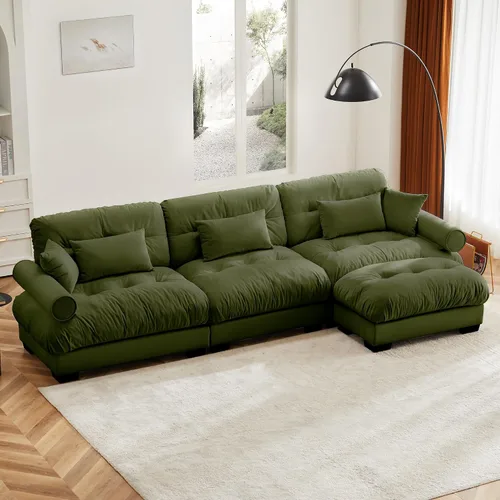 Vista 53 de Otomana beige para sofá modular modular, sofá individual, asiento otomano para sofá modular convertible, sofás de terciopelo para sala de estar