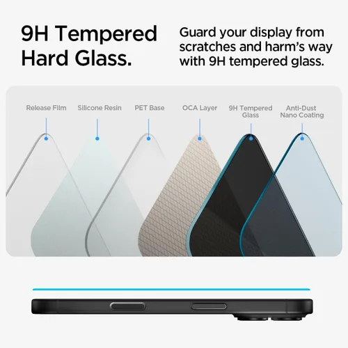 Vista 4 de Spigen Protector de pantalla de vidrio templado [GlasTR EZ FIT - Privacidad] Diseñado para iPhone 16 Plus/iPhone 15 Plus [2 unidades]