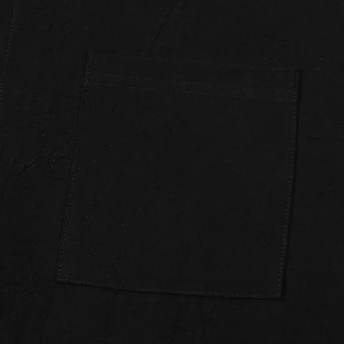 Vista 3 de Camisa de lino de algodón para hombre, manga larga con botones, cuello alto con bandas para playa y verano