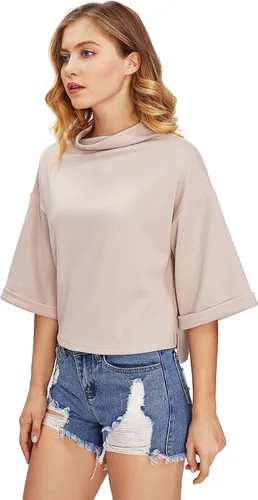 Vista 6 de SweatyRocks - Blusa holgada de manga 34 para mujer, cuello alto falso, elegante