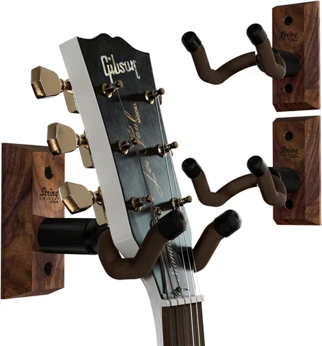 Vista 9 de String Swing CC01K-BW Soporte de pared para guitarras acústicas y eléctricas con soporte de pared de nogal negro
