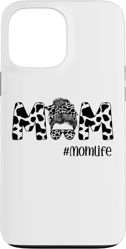 Vista 23 de iPhone 16 Funny Women Mom Life Cow Messy Bun Hair Bandana Glasses Case