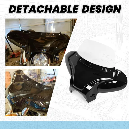 Vista 5 de Carenado universal, alas de murciélago, con parabrisas polarizado, para motocicleta grande Cruiser. Parabrisas de 37 pulgadas de ancho x 24
