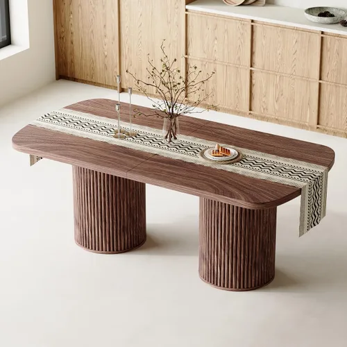 Vista 21 de Mesa de comedor extra larga de 78.7 pulgadas para 6-10 personas, mesa de cocina moderna con bases estriadas, mesa de comedor rectangular de granja