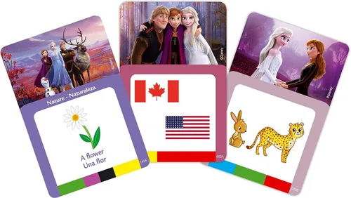 Vista 3 de LEXiBOOK, Frozen, Lector de tarjetas interactivo bilingüe, español/inglés, 150 tarjetas educativas de doble cara, máquina educativa de preguntas