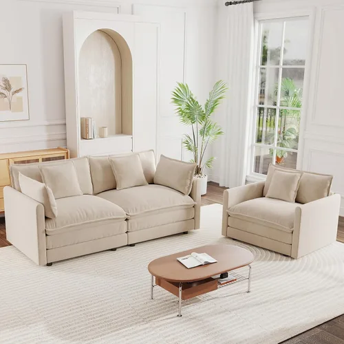 Vista 92 de 76.7" Cloud Couch for Living Room, Deep Seat Loveseat Sofa, Beige Breathable Chenille, 2-Seats Couch for Apartment Small Spaces, Pocket Spring
