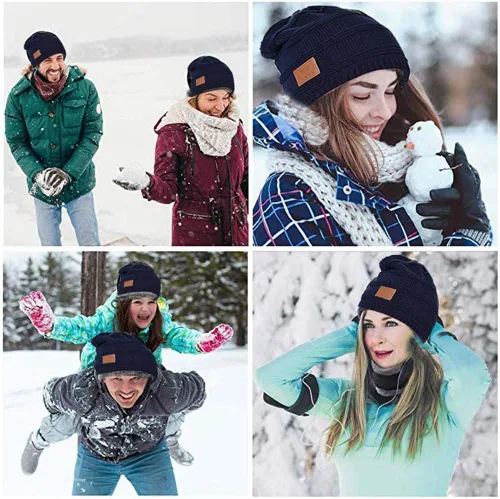 Vista 6 de Juego de bufanda con forro polar y gorro de invierno para hombre de 2 piezas