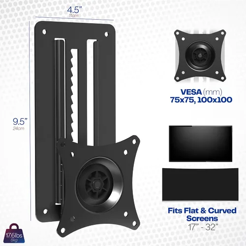 Vista 3 de VIVO MOUNT-VW01A - Soporte de pared articulado de altura ajustable para monitor individual de 17 a 32 pulgadas, para estaciones de trabajo de pie
