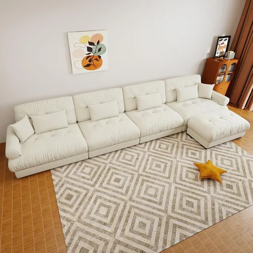 Vista 82 de Sofá modular de gran tamaño de 94 pulgadas, sofás seccionales grandes de color beige y blanco para sala de estar, juego de sofá de terciopelo, sofás