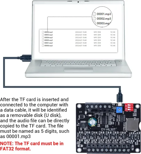 Vista 3 de Módulo de reproducción de voz de 30 W, dispositivo de transmisión de voz PEMENOL DC 9-24 V, 9 interfaces de activación, 8 modos de disparo de E/S