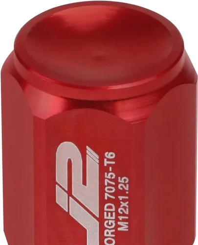 Vista 5 de J2 Engineering - Juego de 20 tuercas de aluminio con extremo cerrado M12 x 1.25 con adaptador de enchufe, rojo, asiento cónico, LN-T7-007-125-RD