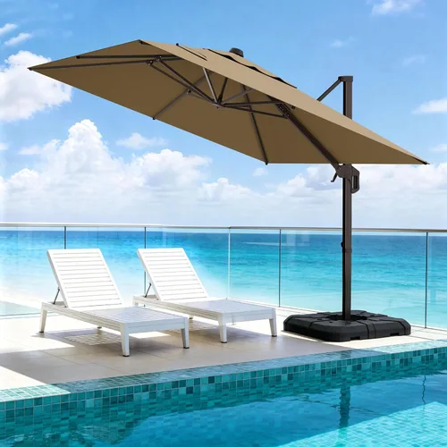 Vista 47 de Sombrilla de 10 x 13 pies para exteriores, sombrilla grande rectangular con viga voladiza, resistente, con rotación de 360°, sombrilla con Beige