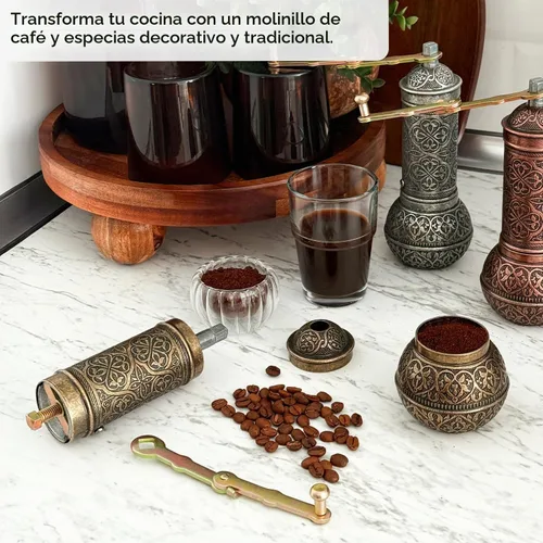 Vista 3 de Molinillo de café decorativo hecho a mano, molinillo de especias turco recargable, molinillo de café manual con mango, molinillo de café de metal