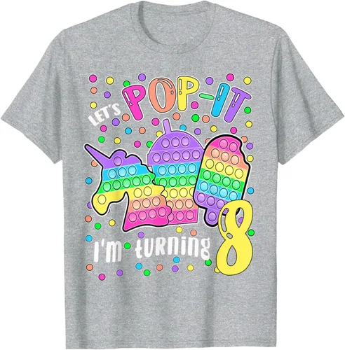 Vista 35 de Let's Pop-it I'm turning 8 Colorful 8th Birthday - Camiseta para niña, Negro