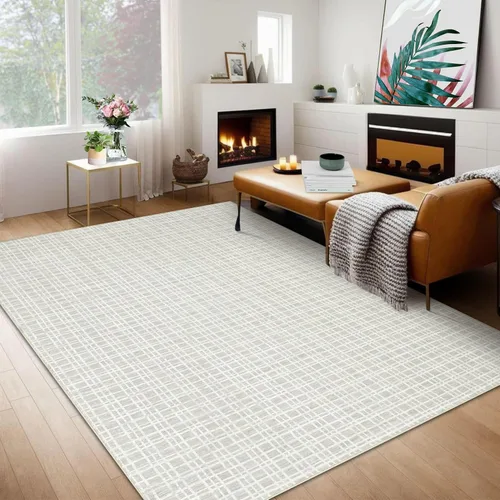 Vista 12 de Zacoo Alfombra de área – 9 x 12 pies gris a cuadros para sala de estar, moderna, lavable, antideslizante, resistente a las manchas, alfombra de casa