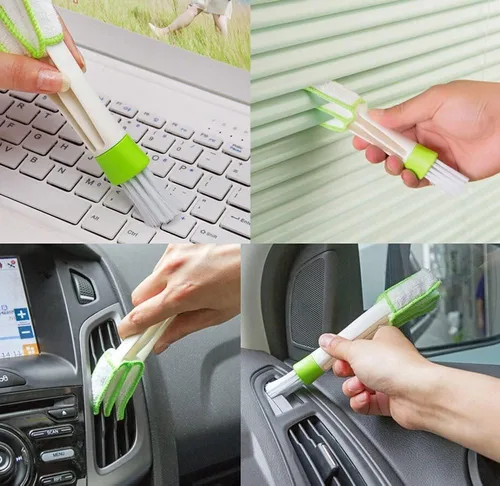 Vista 3 de Mini limpiador de polvo de doble extremo, cepillo de ventilación de automóvil, cepillo para persianas de ventana, cepillo mágico de mano para casa