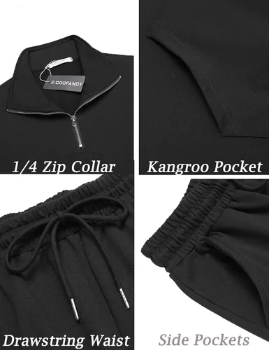 Vista 5 de COOFANDY Conjunto deportivo de 2 piezas para hombre, sudadera para correr, entrenamiento, con cremallera de un cuarto