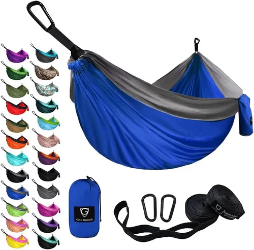 Vista 7 de Gold Armour Hamaca de camping – Hamaca doble XL, hamaca portátil, accesorios de camping, equipo para exteriores e interiores con correas de árbol