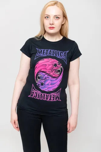 Vista 4 de Metallica T Shirt Yin Yang Purple Band Logo Official Womens Junior Fit Black