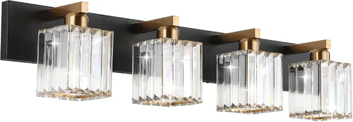 Vista 17 de Aipsun Accesorios de iluminación de tocador de baño, luces de tocador de cristal para baño, 2 luces, accesorios de iluminación de pared de acero