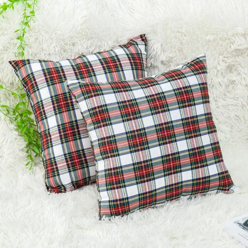 Vista 6 de Paquete de 2 fundas de almohada de cuadros rojos para decoración navideña, fundas de almohada a cuadros de búfalo, fundas de almohada de tartán