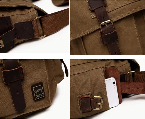 Vista 6 de Bolso de hombro para hombres, bolso mensajero de lienzo militar clásico de Berchirly, de 13.3–17.3 pulgadas, de regreso a la escuela