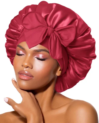 Vista 25 de BONNET QUEEN - Gorro de seda para dormir de BONNET QUEEN, gorro de satén para dormir con banda de amarre ajustable, para cabello rizado, de una sola