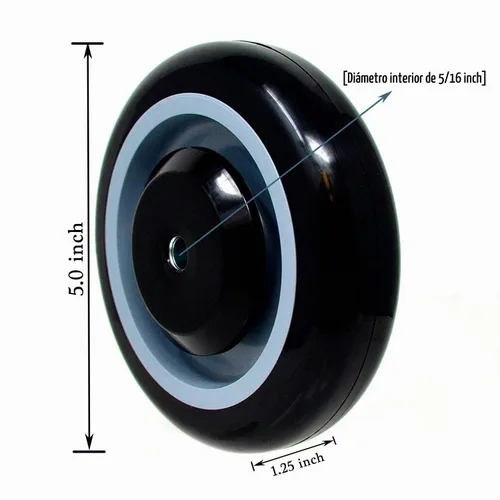Vista 2 de Rueda de carrito de compras Rueda de poliuretano de eje de 5 "x 1.25" 5/16" - Capacidad de carga 1400 libras total