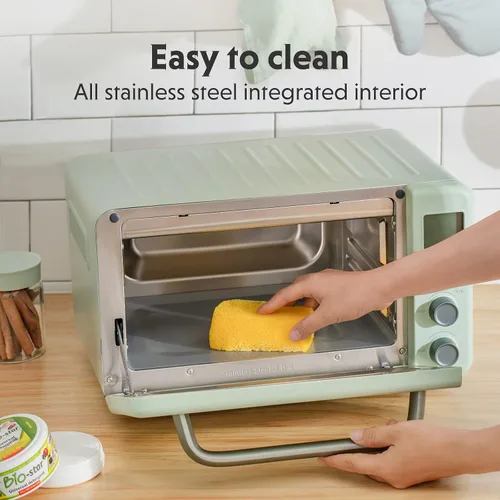 Vista 5 de BUYDEEM Horno tostador T103 de 12 cuartos de galón, no necesita precalentamiento, 7 modos de cocción, mini horno tostador retro con rejilla