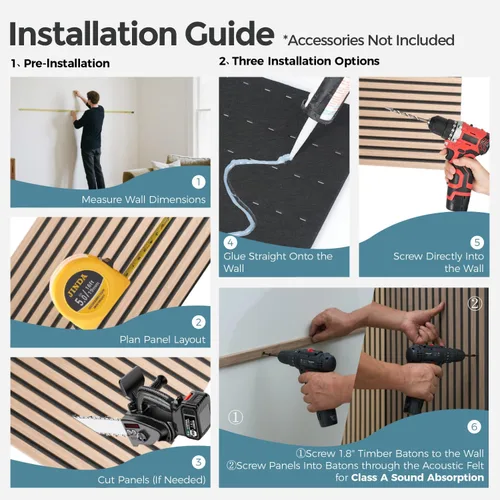 Vista 7 de AKUMAX Paquete de 4 paneles de madera, paneles de pared con listones 3D para pared, techo y absorción de sonido, paneles de pared de madera