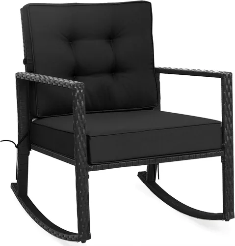 Vista 8 de DORTALA Silla mecedora de ratán, 2 piezas, silla de mimbre para exteriores con marco de acero resistente, asiento de muebles de mimbre para patio