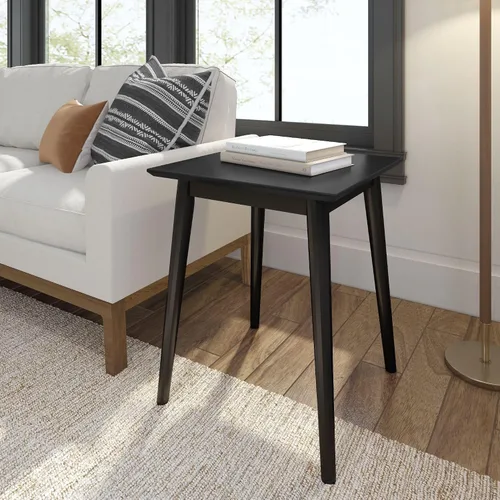 Vista 19 de Plank+Beam Mesa auxiliar de madera con almacenamiento, mesas auxiliares modernas de mediados de siglo para sala de estar, mesita de noche pequeña