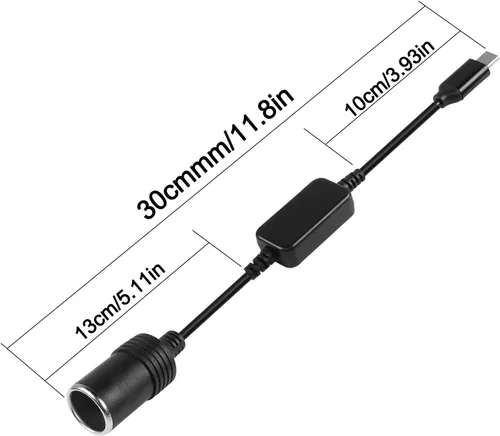 Vista 5 de Cable de alimentación USB C a encendedor de cigarrillos, cable de alimentación USB C macho a 12 V, cable convertidor hembra para grabadora