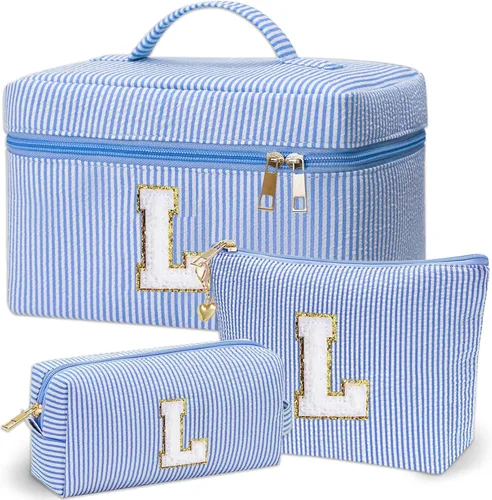 Vista 33 de Bolsa de maquillaje Adoryoung 3 piezas rosa+azul, Azul, A