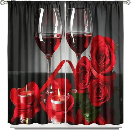 Vista 6 de Cortinas opacas con diseño floral de rosas para cocina, retro, rústicas, románticas, con bolsillo para barra, cortinas opacas para dormitorio, sala