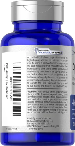 Vista 3 de Horbäach Suplemento PQQ de 40 mg 120 cápsulas Máxima fuerza Suplemento sin OMG y sin gluten Sal disódica de pirroloquinolina quinona