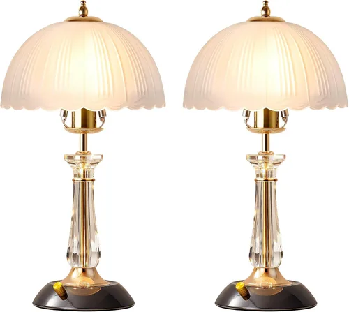 Vista 10 de Lámpara de mesa de cristal, lámpara de noche regulable con interruptor de encendido/apagado, modernas lámparas de vidrio para mesitas de noche