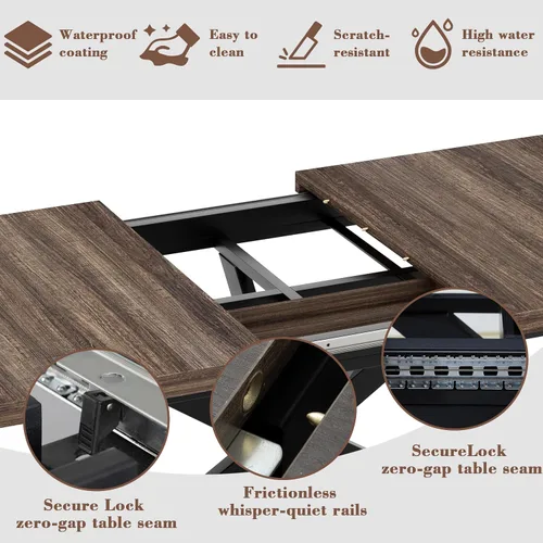 Vista 6 de MECHYIN Mesa de comedor extensible de 55 a 70.9 pulgadas para 4-8 pulgadas, mesa de cocina rectangular expandible con almacenamiento oculto, mesa