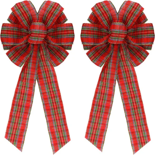 Vista 8 de Meseey 2 lazos grandes de 16 x 8 pulgadas de color rojo caramelo de Navidad para envolver regalos, decoración del árbol, puerta delantera
