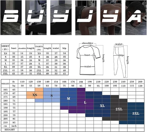 Vista 6 de BUYJYA 5 piezas de pantalones de compresión para hombre, camisa de manga larga, conjunto atlético, ropa de gimnasio, entrenamiento, regalo del día