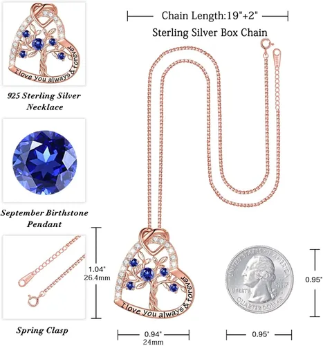 Vista 4 de Iefil Regalos de árbol de la vida para mujer, plata de ley 925, collar de piedra natal del árbol de la vida, regalo de aniversario, día de San