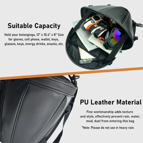 Vista 4 de Bolsa de cola para motocicleta, multifuncional, para guardar en el asiento trasero, bolsa de sillín, bolsa de tanque para motocicleta con correa