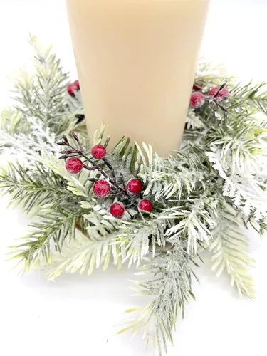 Vista 4 de Christmas White and Red Candle Holder Wreath with Pine on Grapevine wreath base